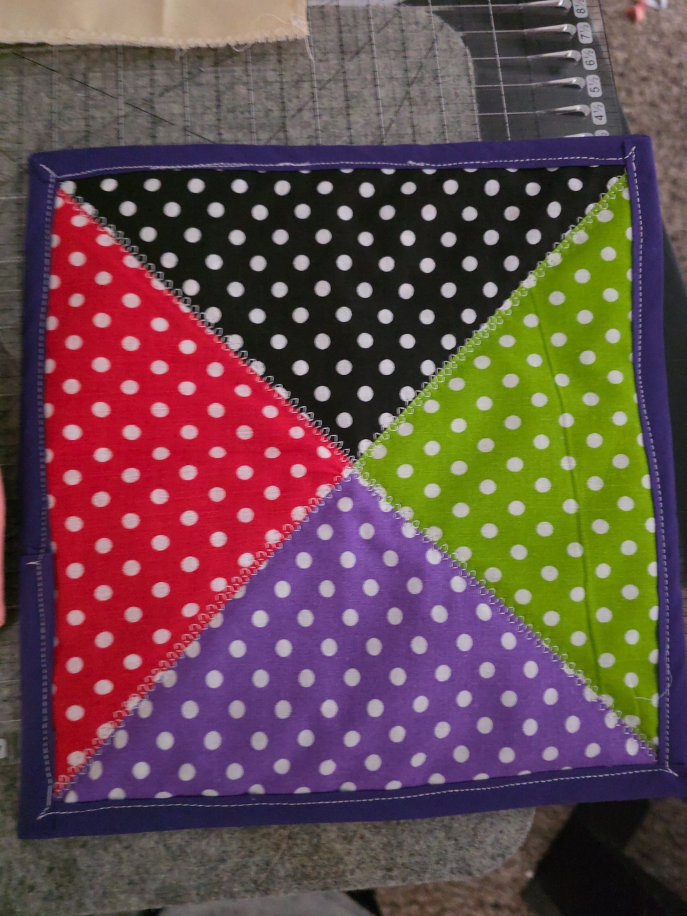 Polka Dot Patchwork Potholder/trivet With Insulated Thermal Batting